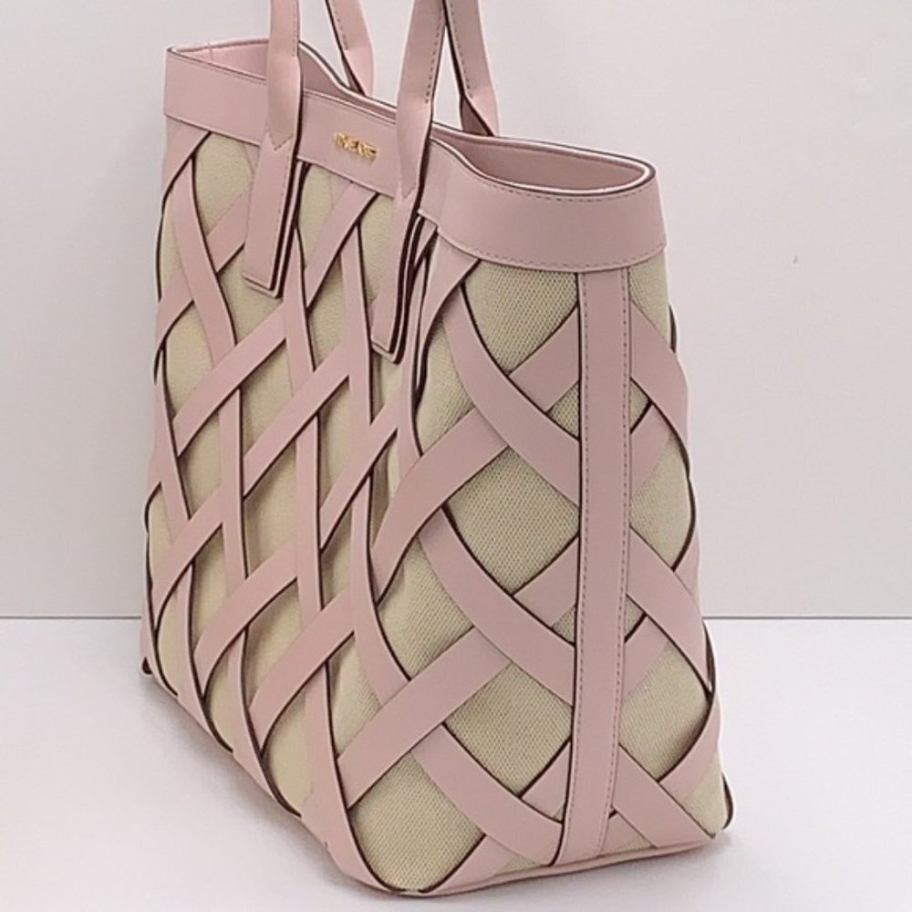 Michael Kors Sienna Large Tote Shoulder Bag Powder Blush Leather Canvas - Picture 6 of 16